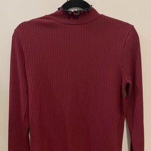 J. Crew Burgundy Contrast Trim Ribbed Long Sleeve Roll Neck Shirt Size S NWT